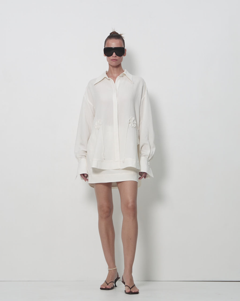 Tailored Linen-Viscose Mini Skirt in Ivory