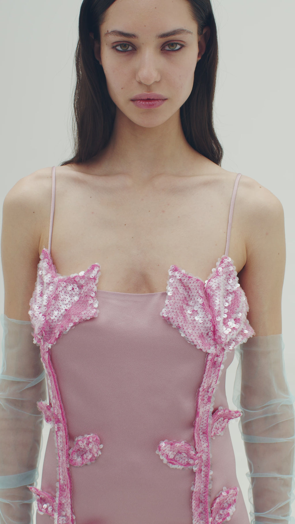 Floral Sequin Appliqués Mini Dress