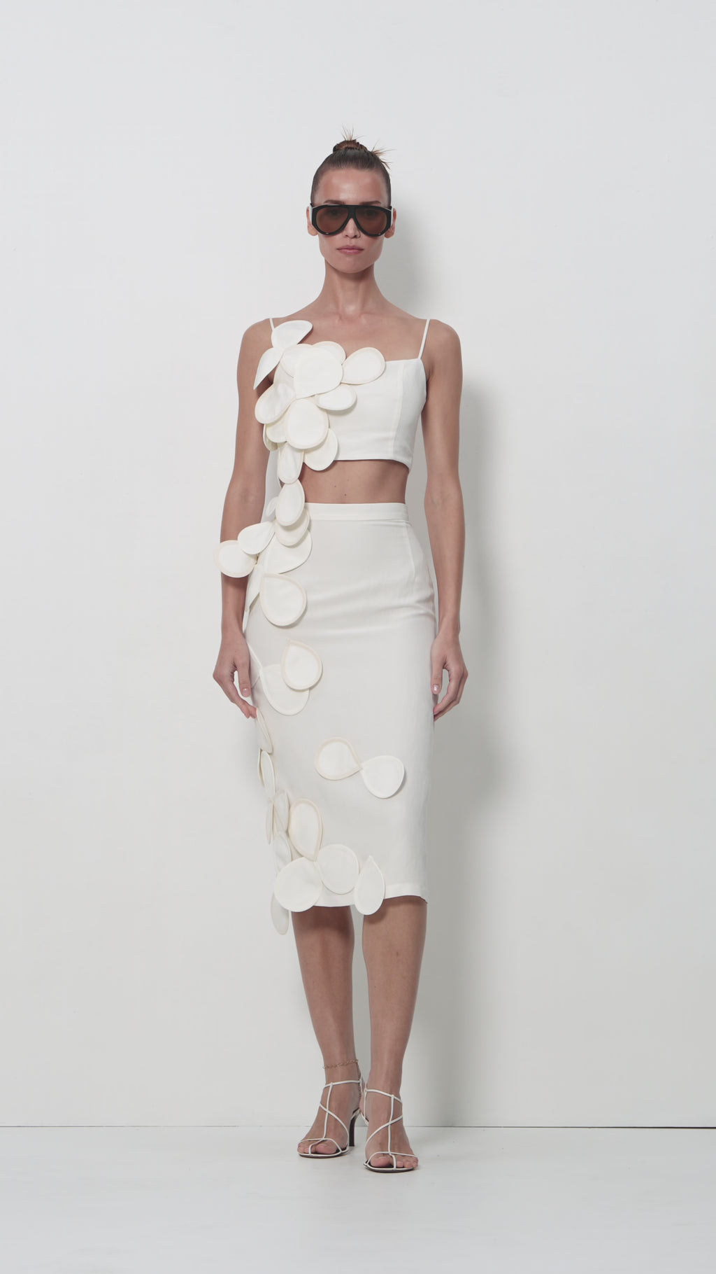 Sculptural Petal-Appliqué Cropped Top in Ivory
