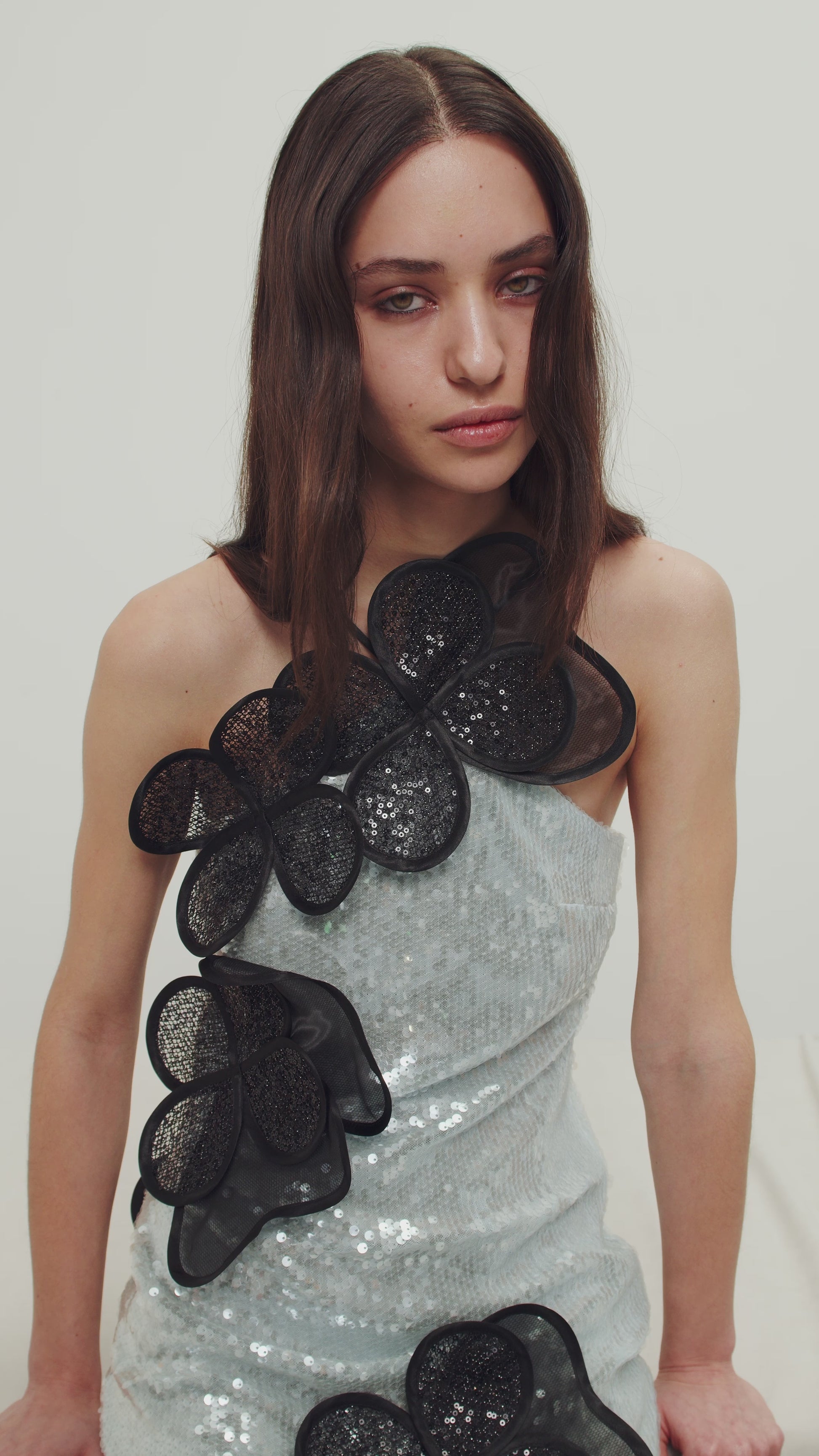Sequin Mini Dress With Layered Floral Appliqués