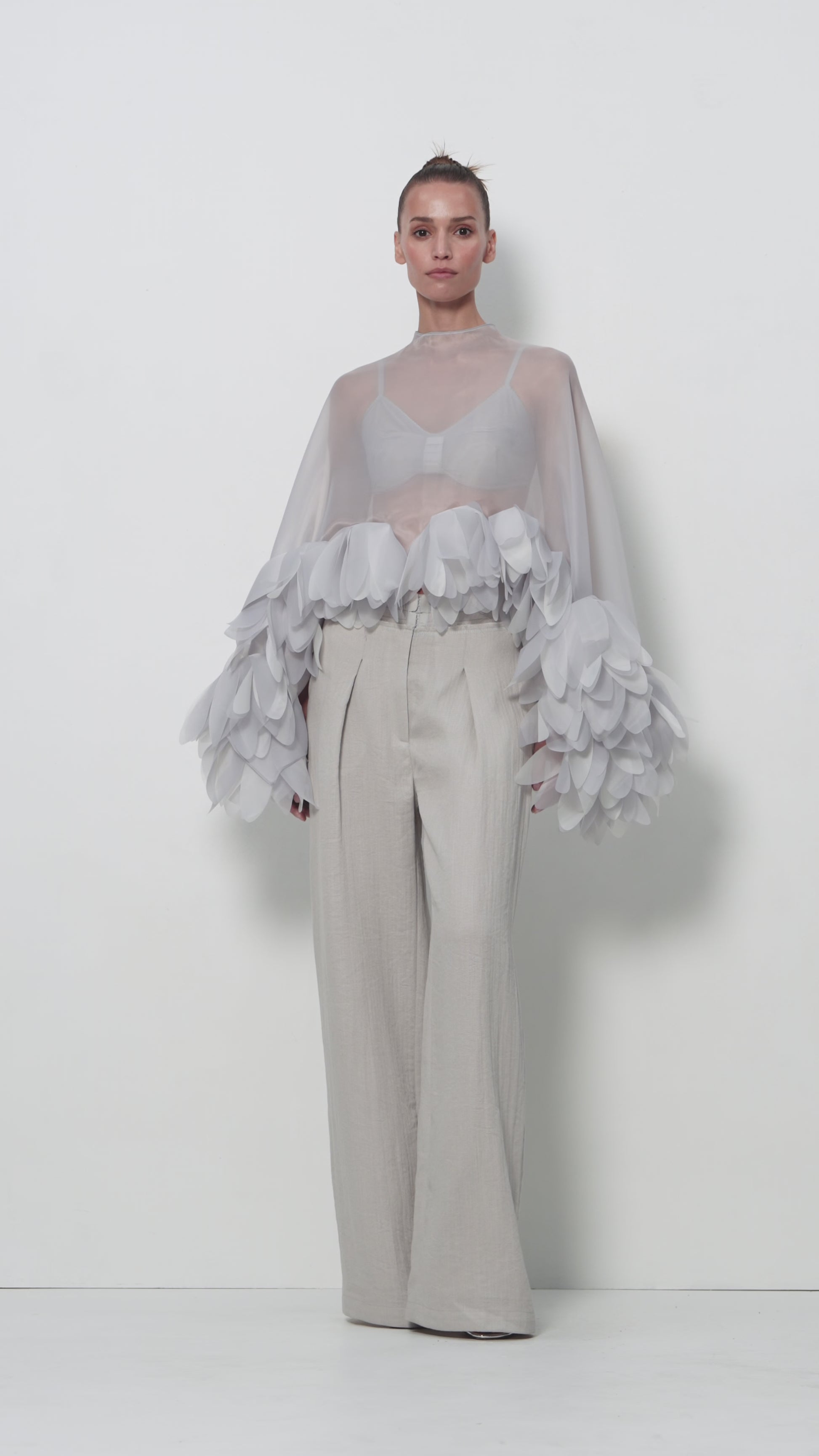 Sheer Floral Cape in Gray