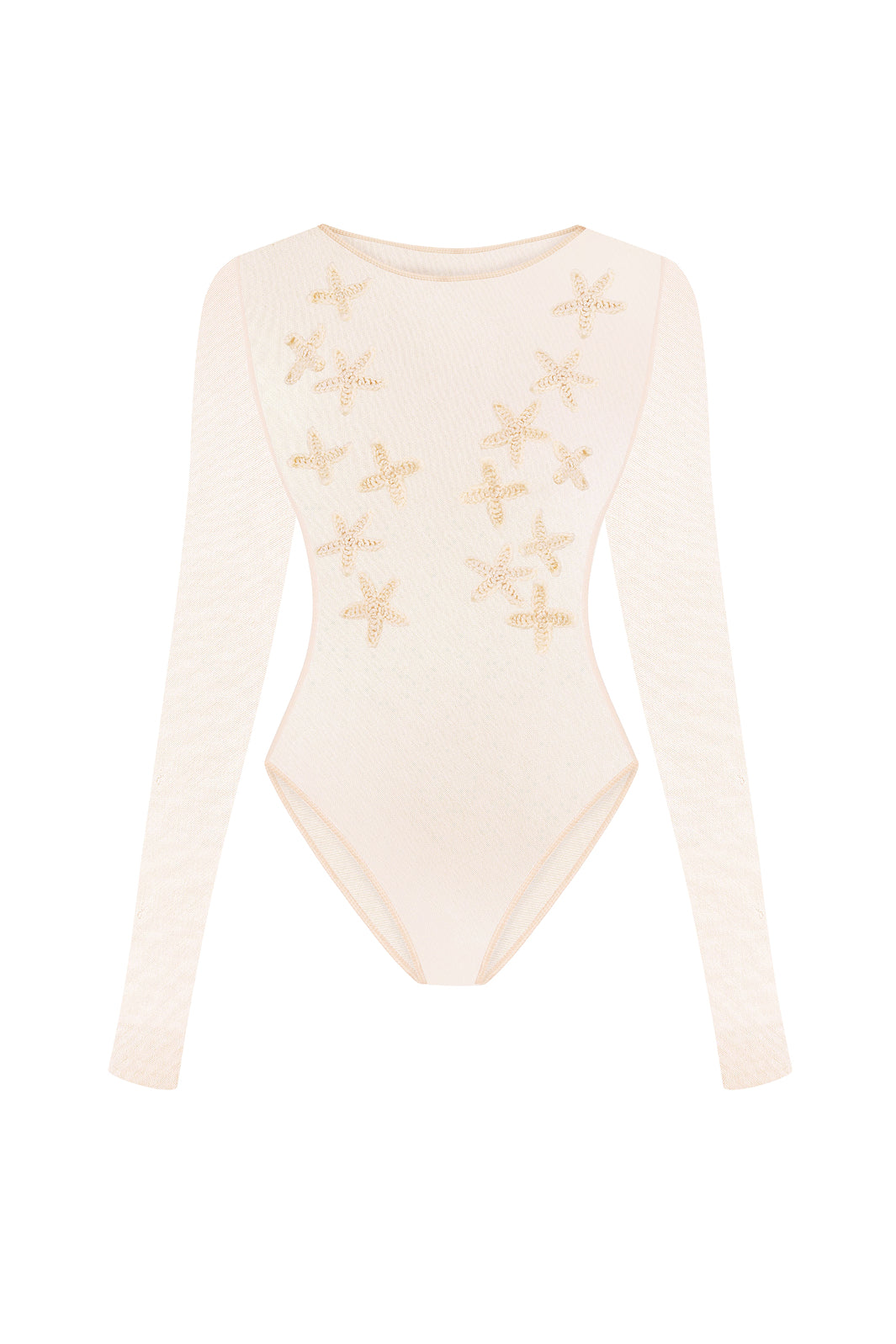 Mesh bodysuit with crochet flowers