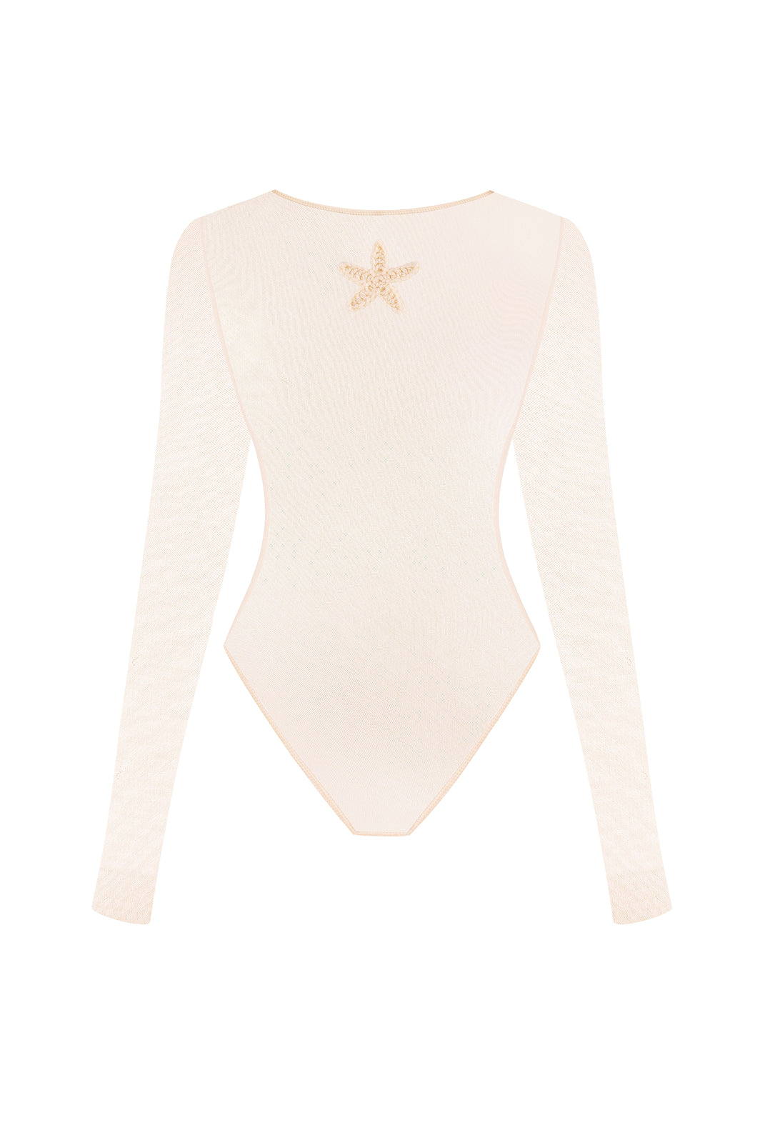 Mesh bodysuit with crochet flowers