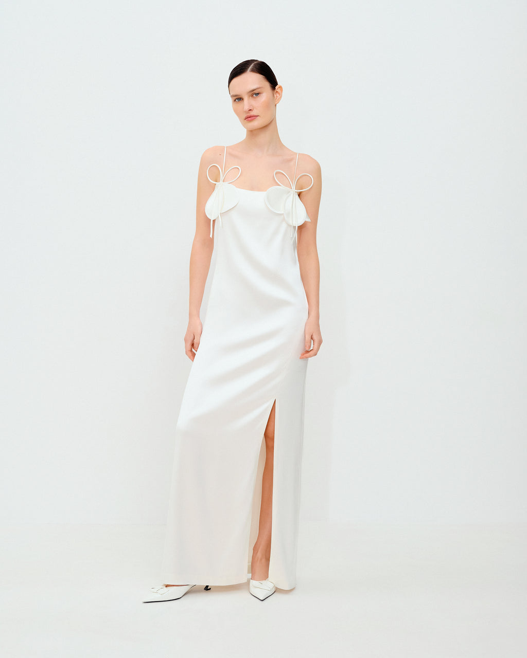 Maxi Dress with Straps in Pearl Color