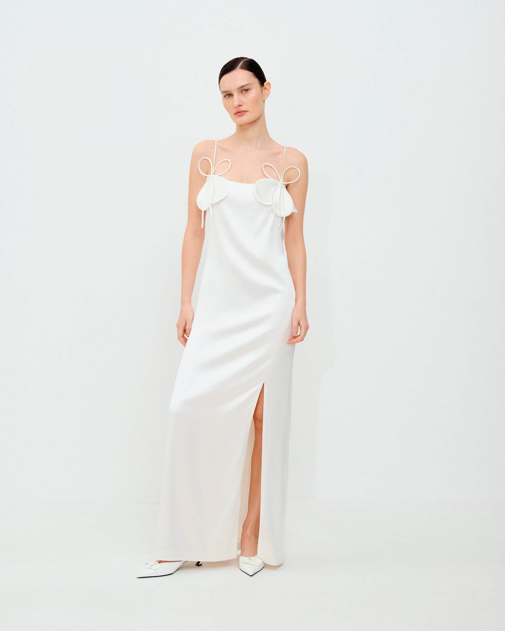 Maxi Dress with Straps in Pearl Color