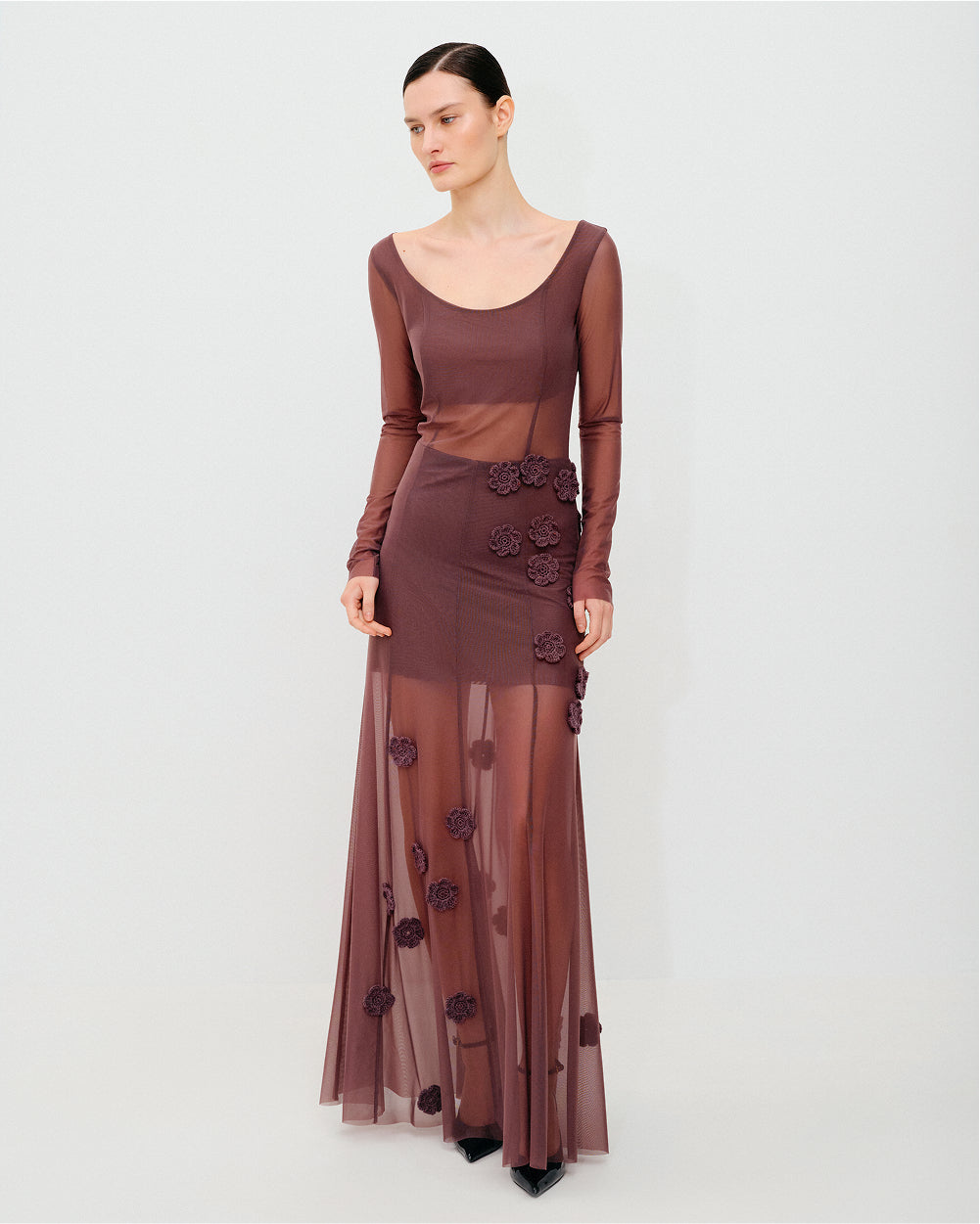 Maxi mesh dress with crochet details