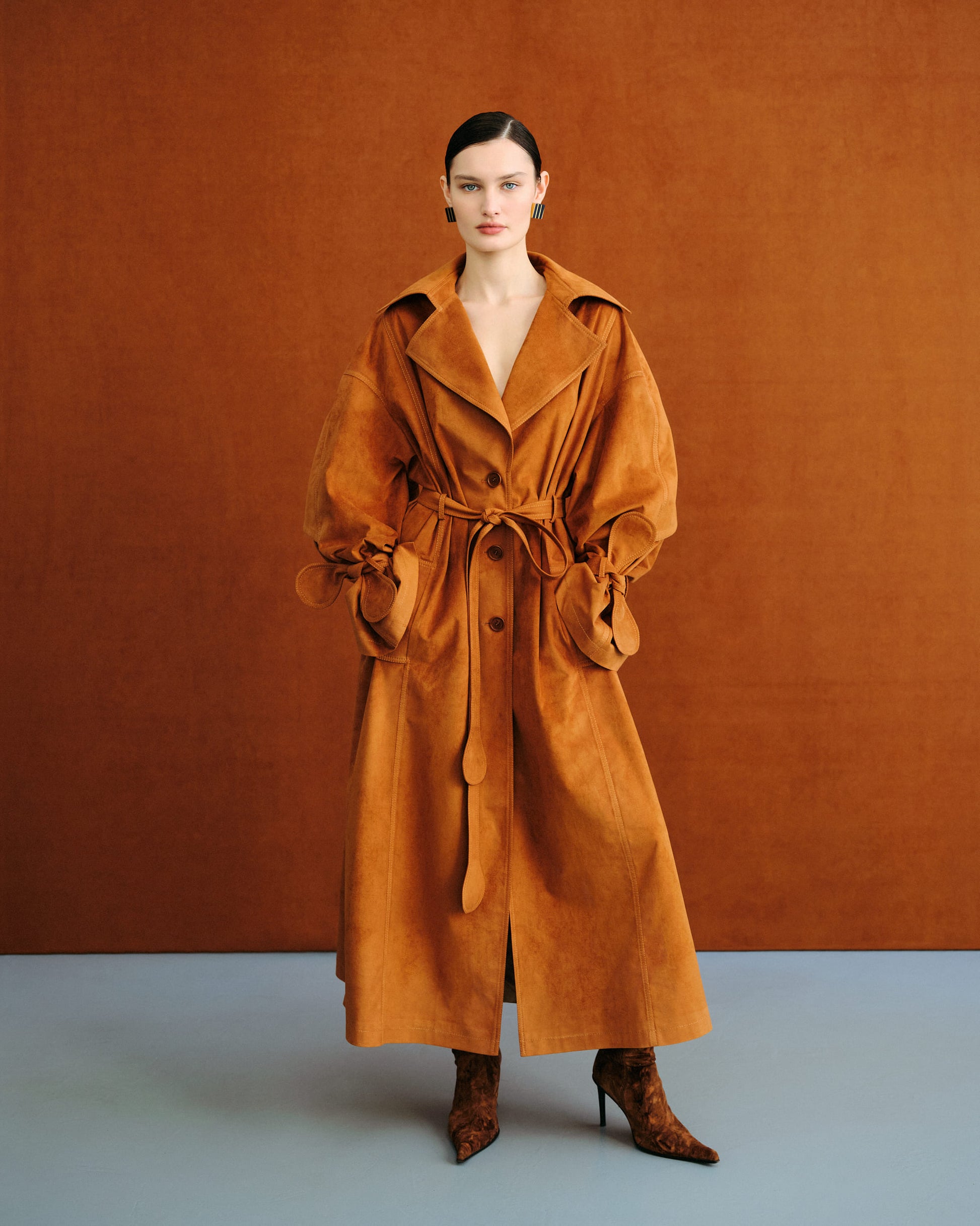 Terracotta Single-Breasted Trench with Belt