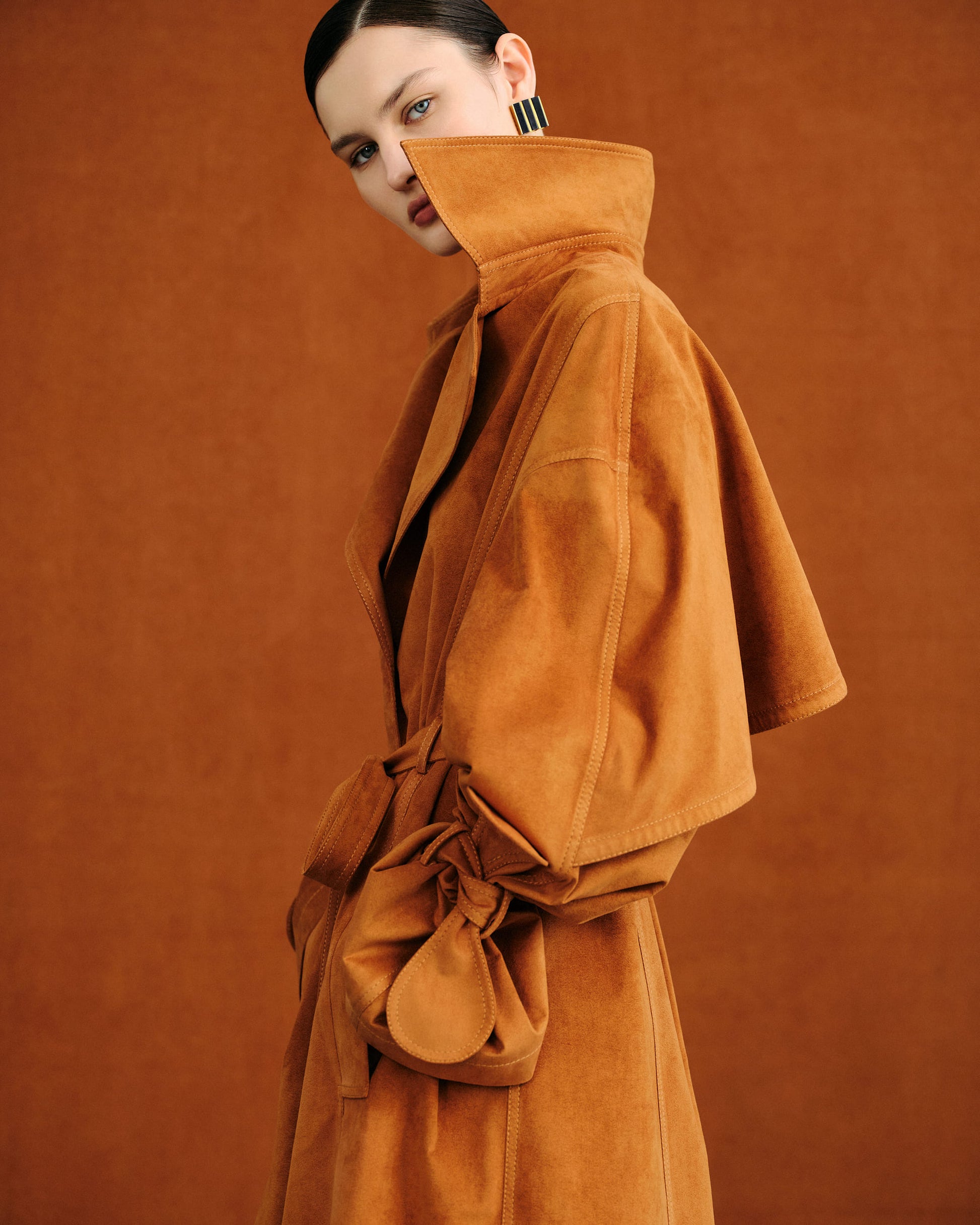 Terracotta Single-Breasted Trench with Belt