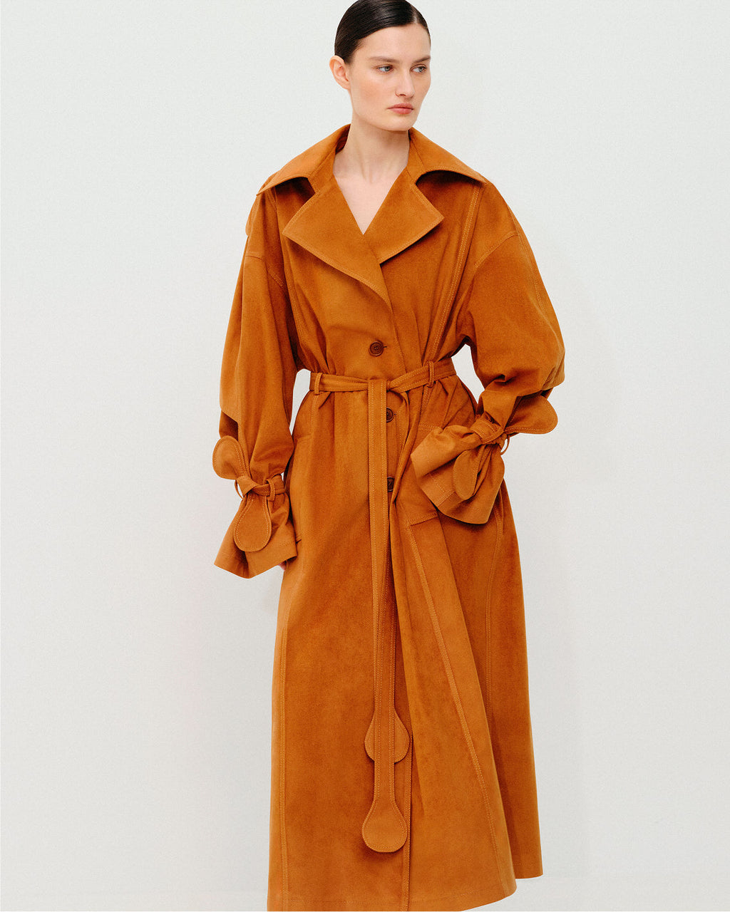 Terracotta single-breasted trench with belt