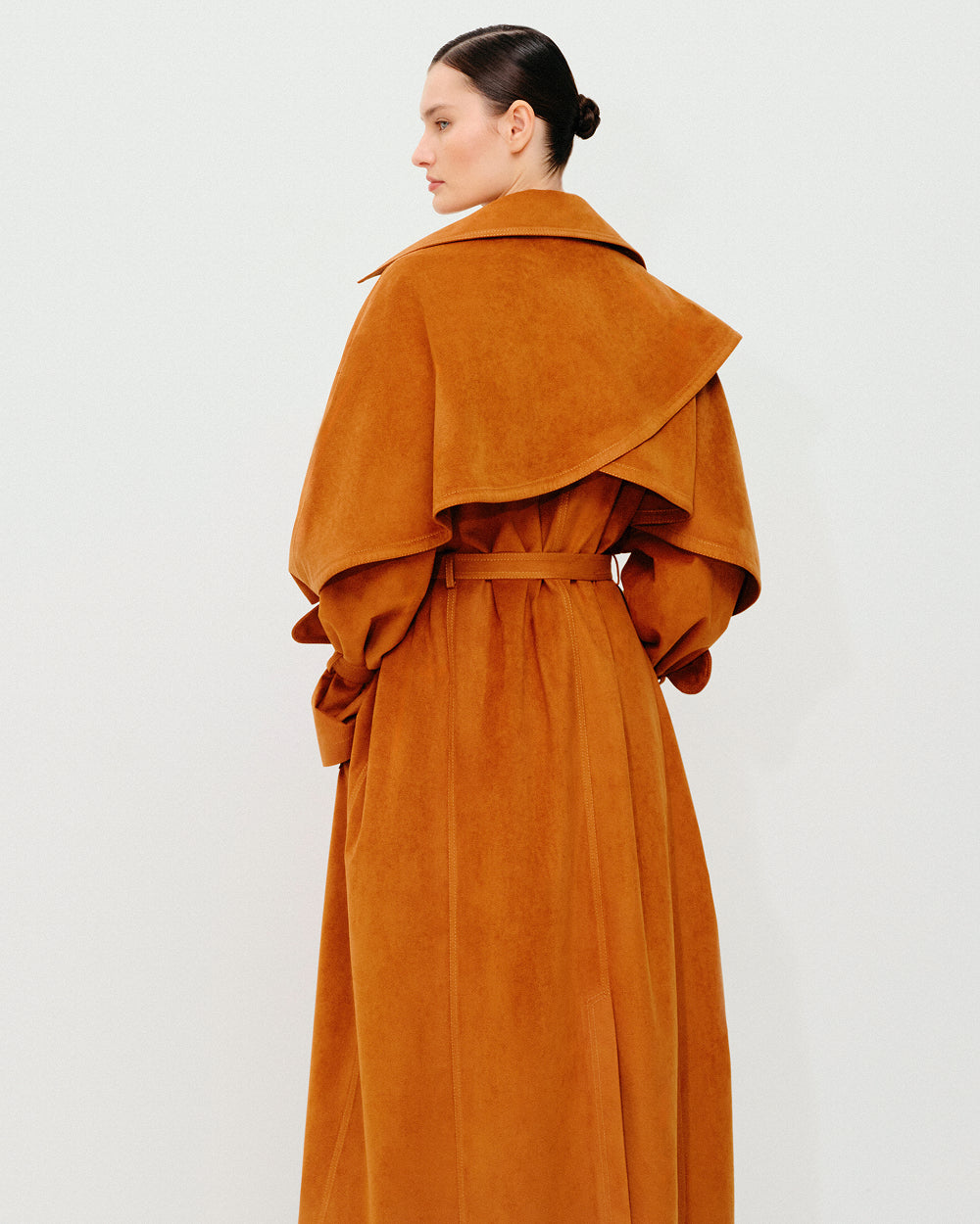 Terracotta Single-Breasted Trench with Belt